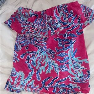 Lilly Pulitzer Vibrant Pink Top with Blue Floral Design